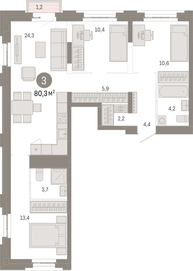 3-комнатная квартира с отделкой в ЖК Квартал Метроном на 8 этаже в 9 секции. Сдача в 3 кв. 2026 г.