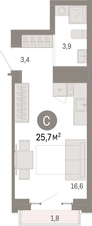 2-комнатная квартира в ЖК Горный квартал на 7 этаже в 1 секции. Сдача в 3 кв. 2026 г.