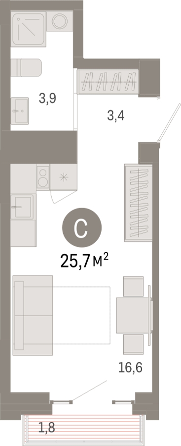 1-комнатная квартира (Студия) в ЖК Горный квартал на 10 этаже в 1 секции. Сдача в 3 кв. 2026 г.