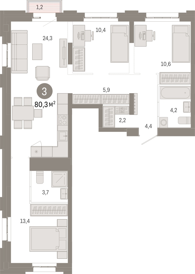 2-комнатная квартира с отделкой в ЖК Квартал Метроном на 15 этаже в 1 секции. Сдача в 3 кв. 2026 г.