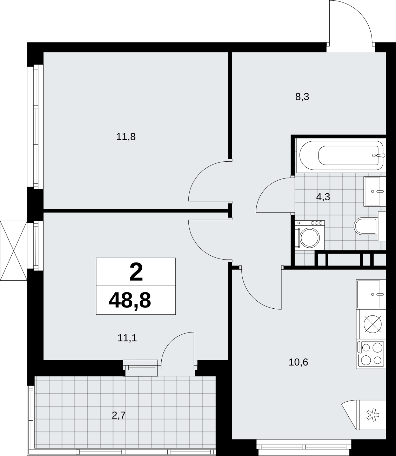 2-комнатная квартира в ЖК Скандинавия на 6 этаже в 1 секции. Сдача в 4 кв. 2026 г.
