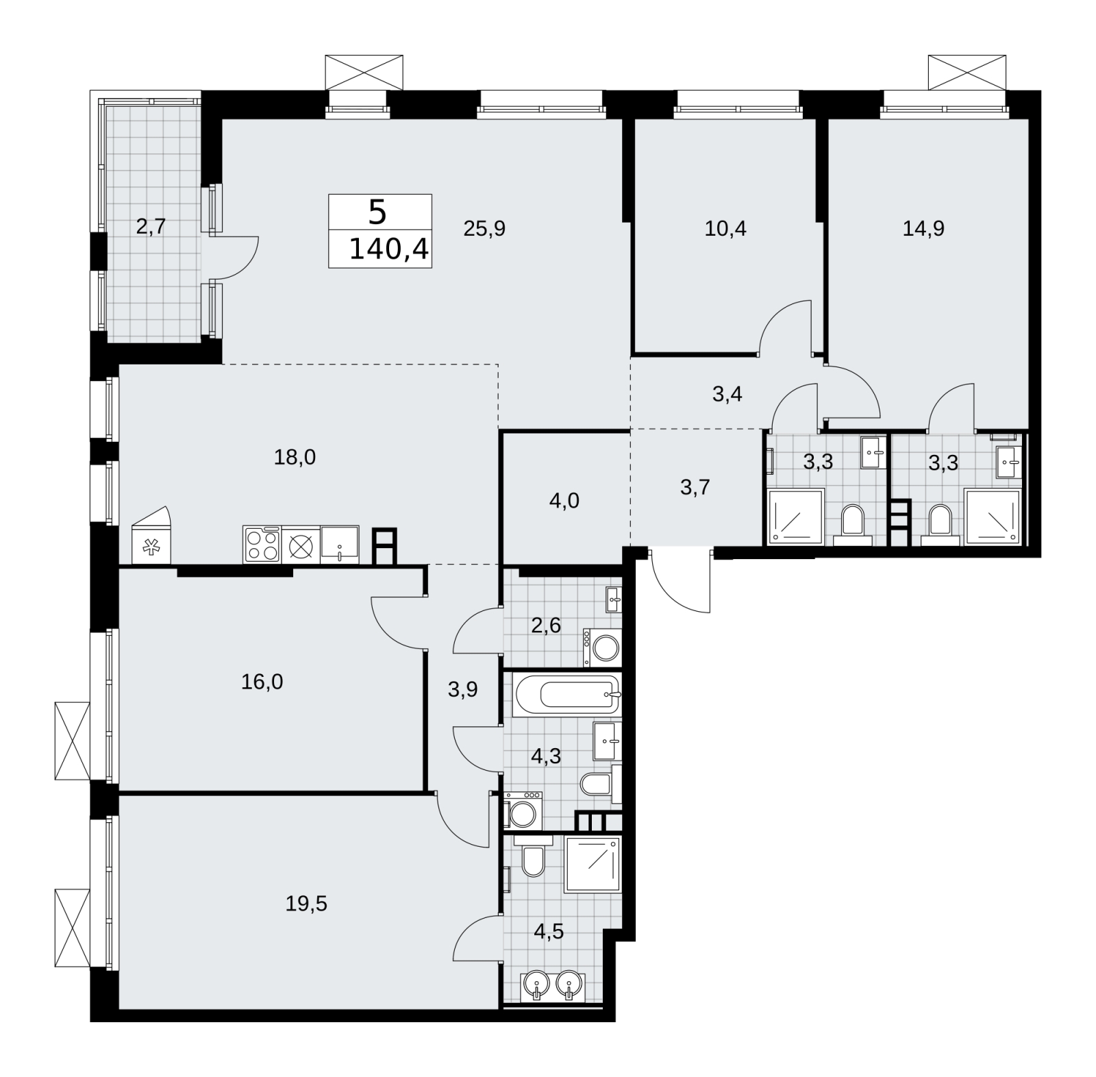 3-комнатная квартира в ЖК Скандинавия на 15 этаже в 1 секции. Сдача в 2 кв. 2026 г.