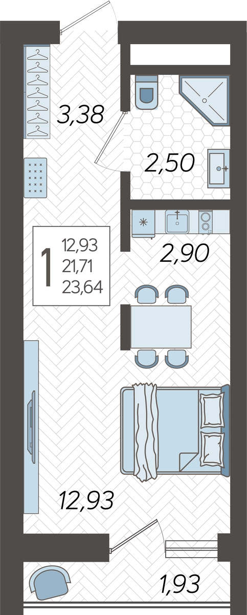 1-комнатная квартира с отделкой в ЖК Квартал Метроном на 28 этаже в 11 секции. Сдача в 3 кв. 2026 г.