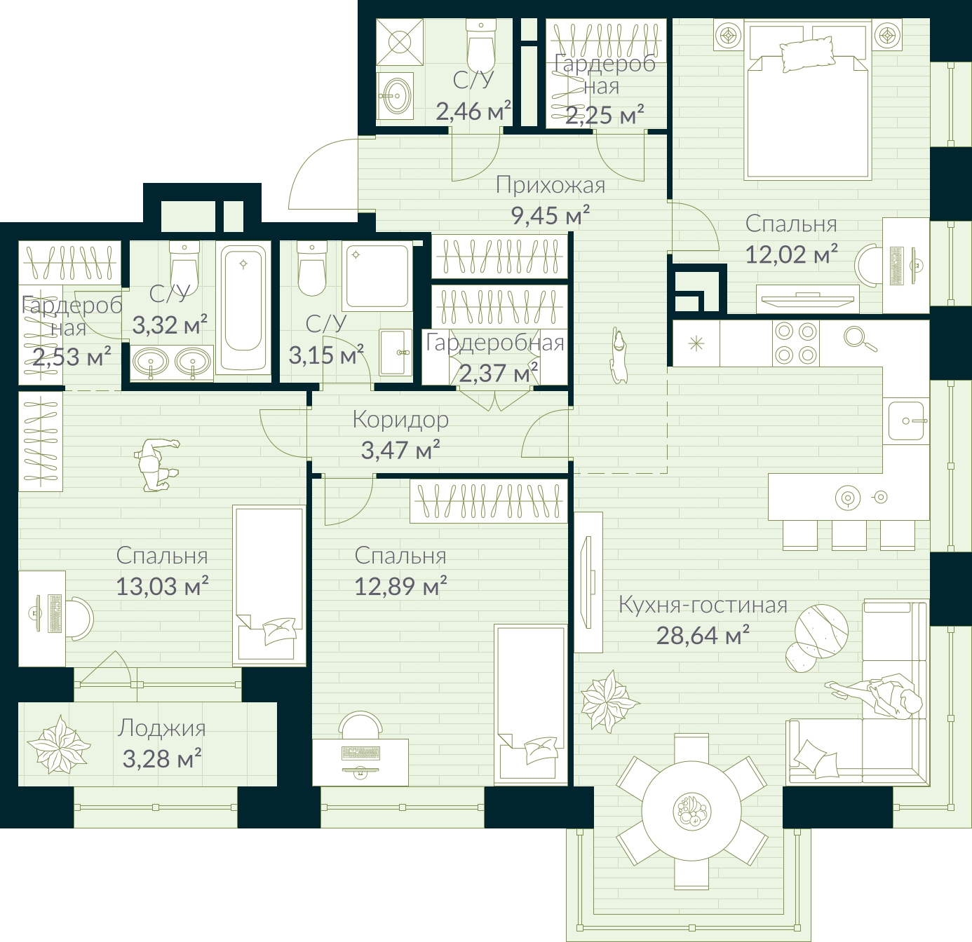 4-комнатная квартира в ЖК MYPRIORITY Basmanny на 6 этаже в 12 секции. Сдача в 3 кв. 2024 г.