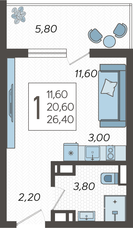 2-комнатная квартира в ЖК Urman City на 8 этаже в 1 секции. Сдача в 2 кв. 2026 г.