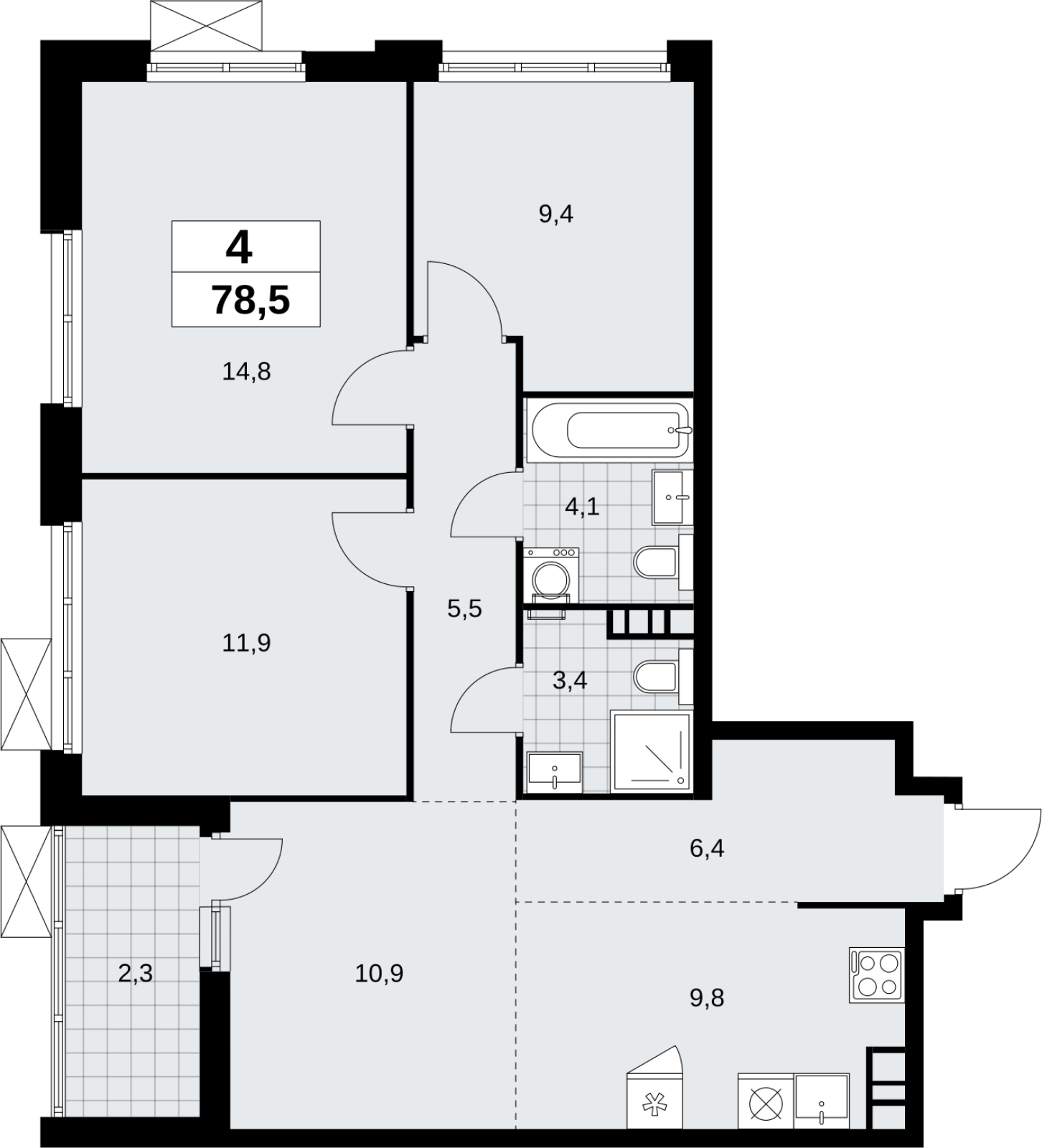 4-комнатная квартира в ЖК Скандинавия на 11 этаже в 2 секции. Дом сдан.
