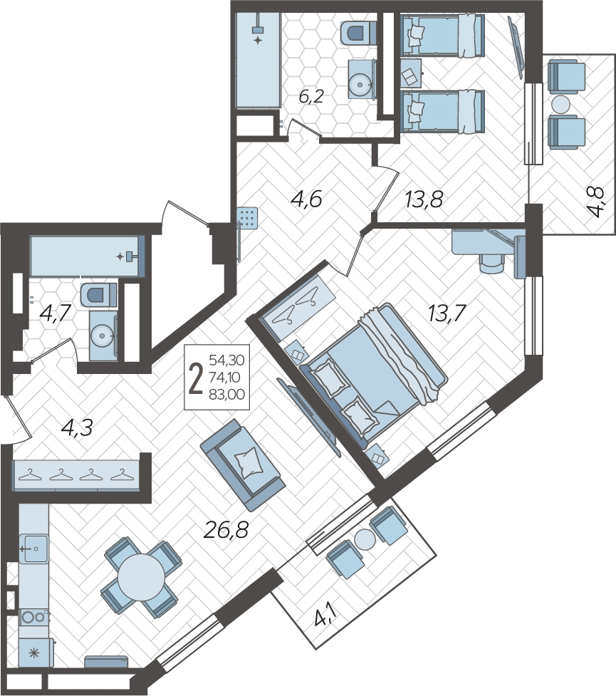 2-комнатная квартира с отделкой в ЖК Квартал Метроном на 10 этаже в 7 секции. Сдача в 3 кв. 2026 г.