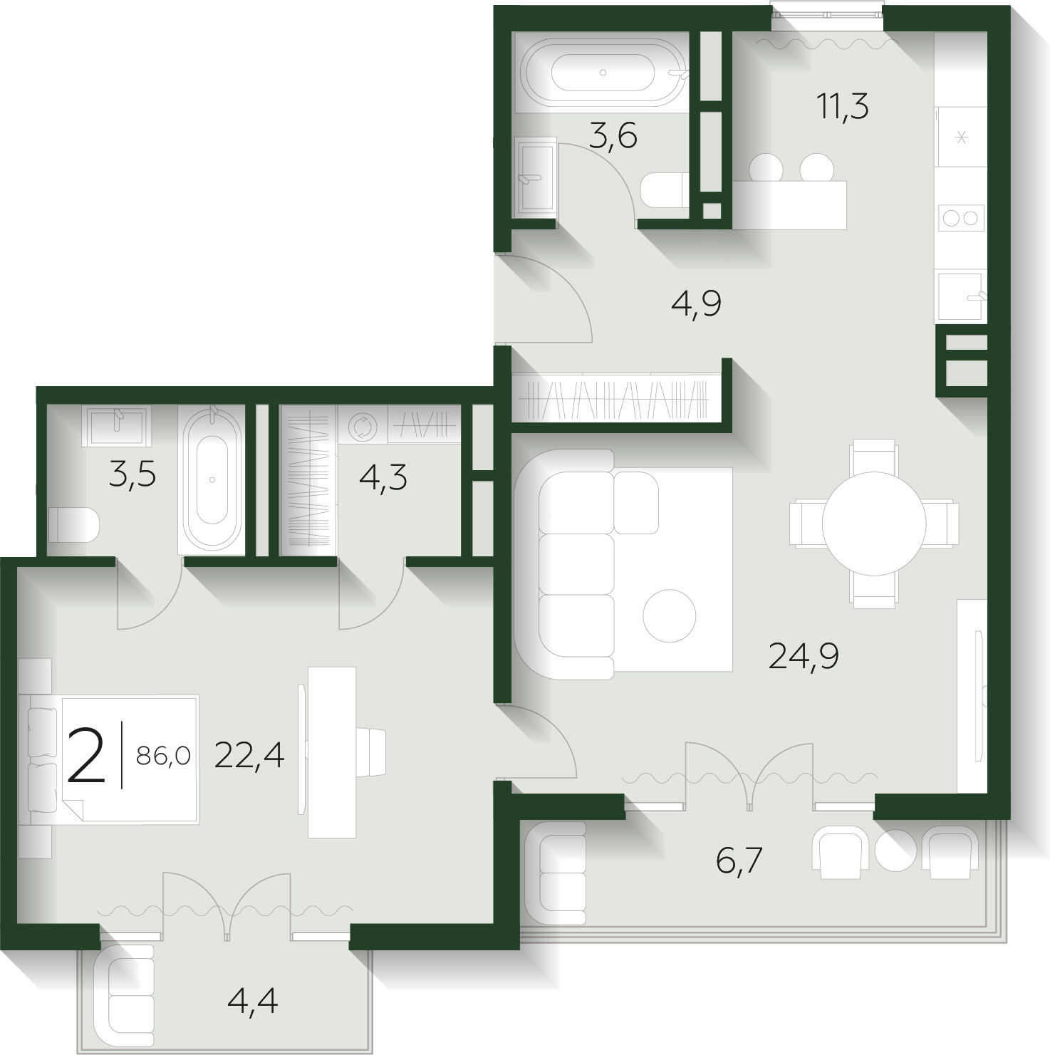 2-комнатная квартира с отделкой в ЖК Квартал Метроном на 11 этаже в 9 секции. Сдача в 3 кв. 2026 г.