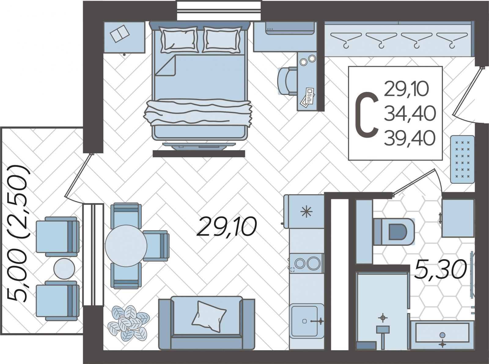 2-комнатная квартира с отделкой в ЖК Квартал Метроном на 16 этаже в 9 секции. Сдача в 3 кв. 2026 г.