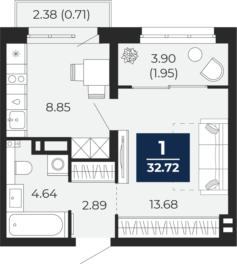 2-комнатная квартира с отделкой в ЖК Кислород на 19 этаже в 1 секции. Сдача в 4 кв. 2024 г.