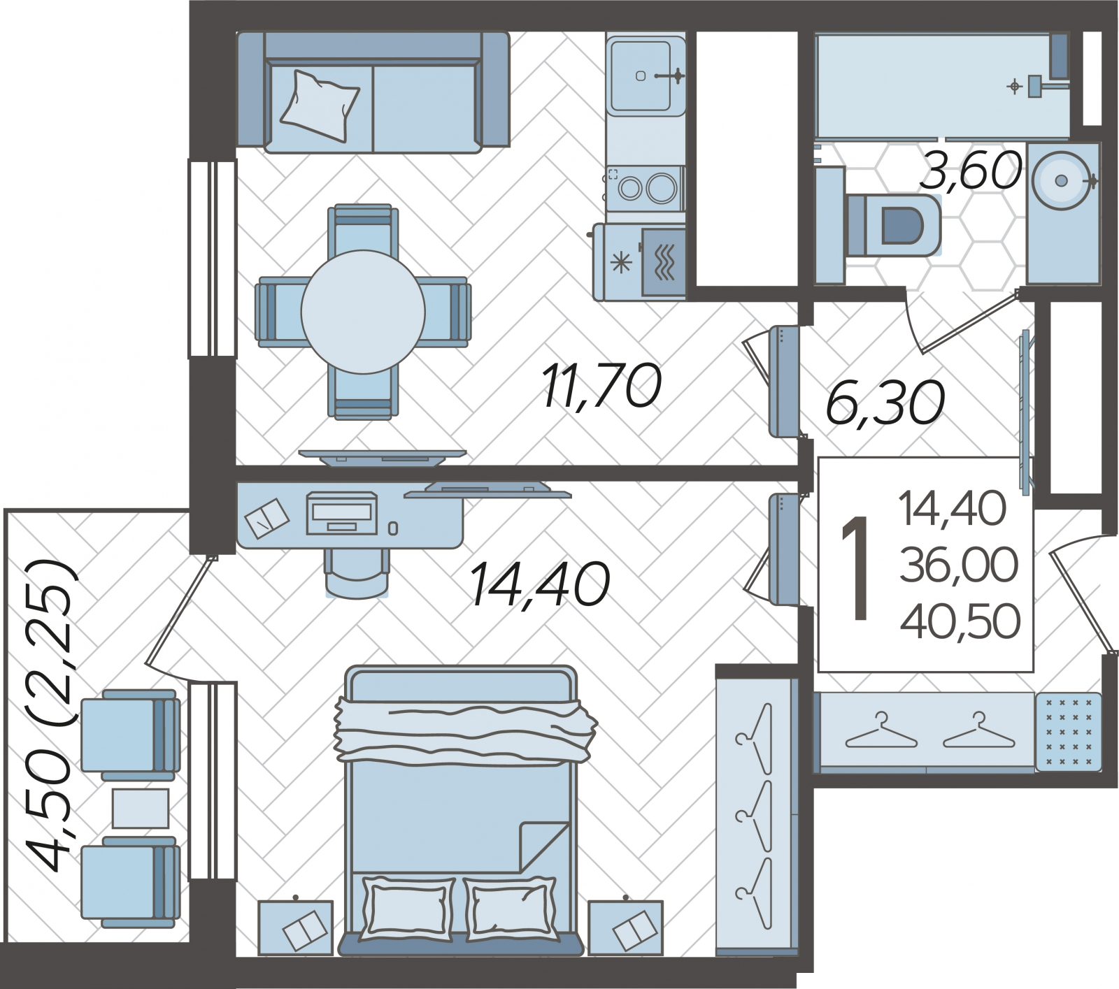 2-комнатная квартира с отделкой в ЖК Кислород на 15 этаже в 1 секции. Сдача в 2 кв. 2025 г.