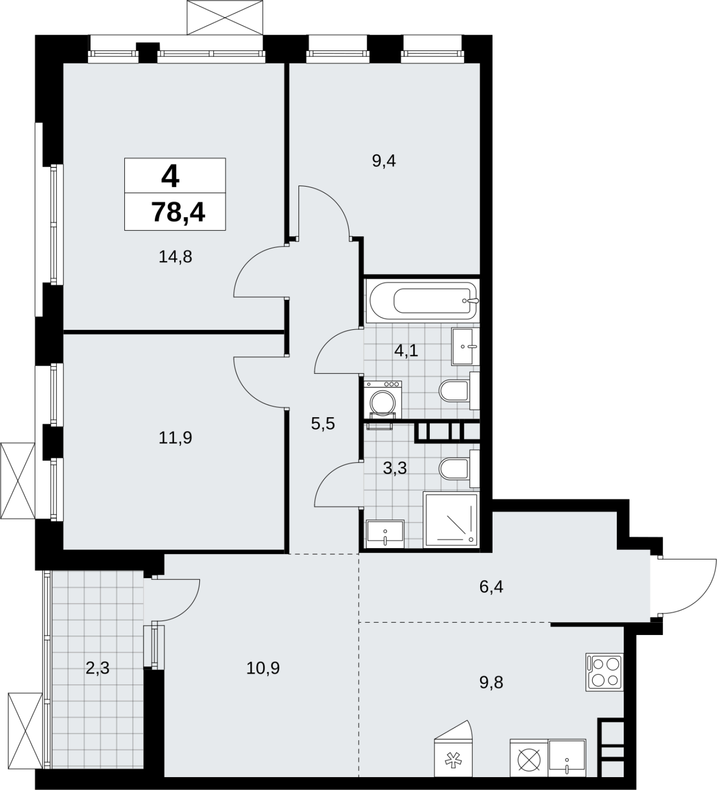 3-комнатная квартира с отделкой в ЖК Скандинавия на 2 этаже в 1 секции. Сдача в 1 кв. 2026 г.