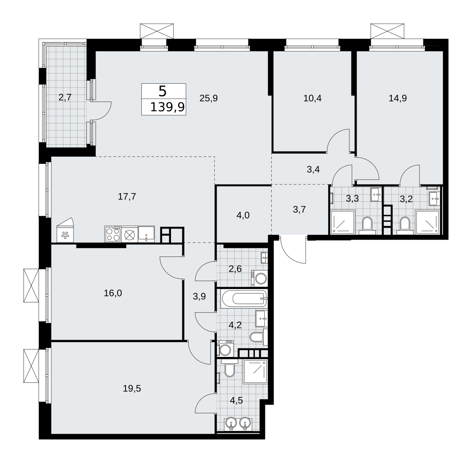 4-комнатная квартира в ЖК Скандинавия на 7 этаже в 1 секции. Сдача в 4 кв. 2026 г.