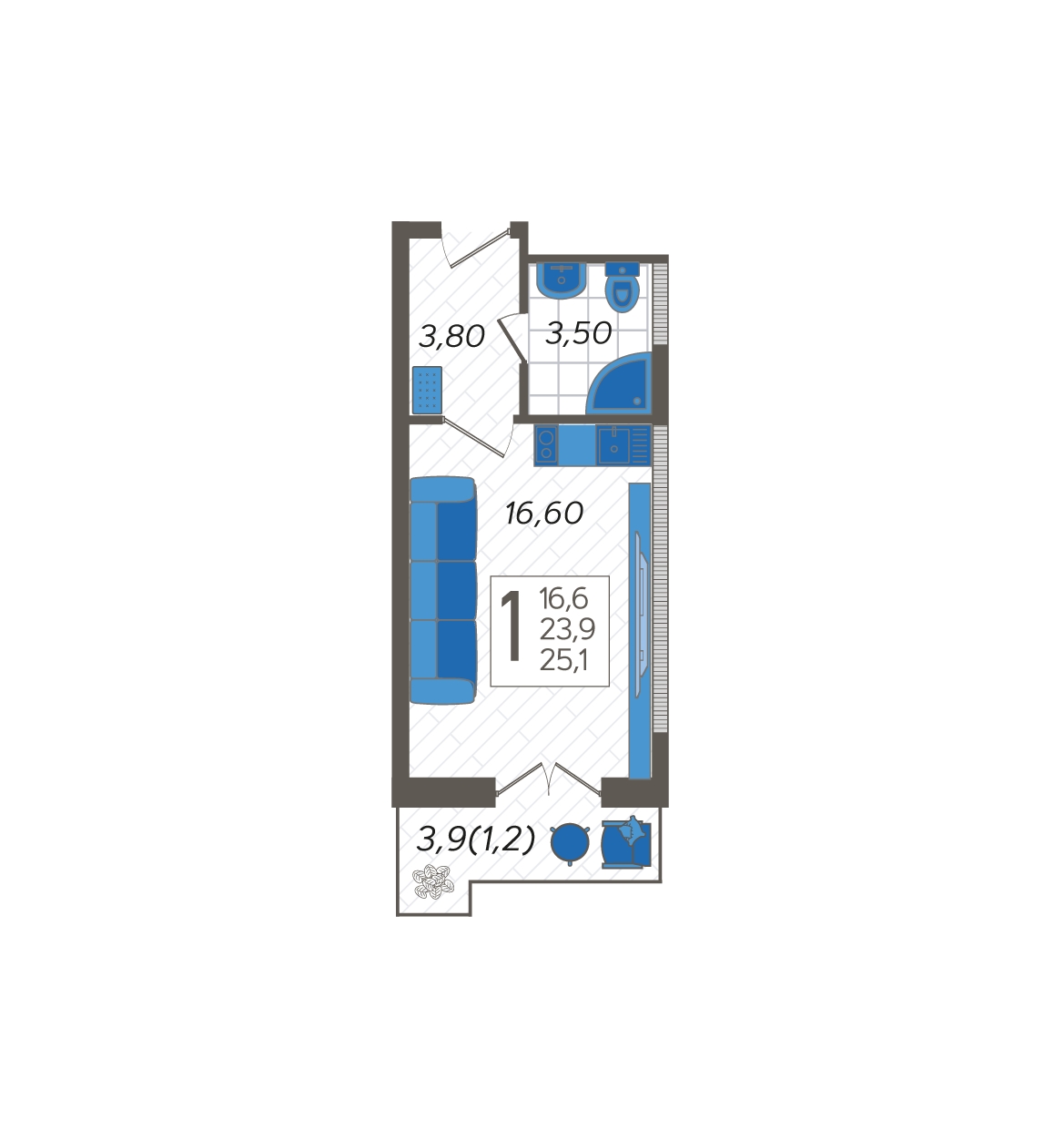 1-комнатная квартира (Студия) с отделкой в Квартал Депо на 5 этаже в 7 секции. Сдача в 4 кв. 2024 г.