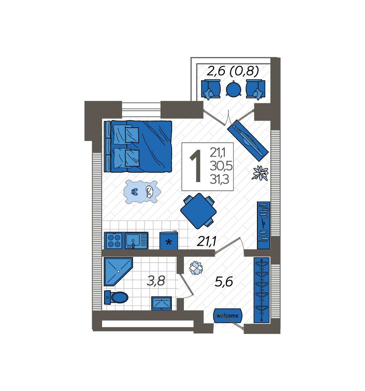 1-комнатная квартира (Студия) с отделкой в Квартал Депо на 5 этаже в 7 секции. Сдача в 4 кв. 2024 г.