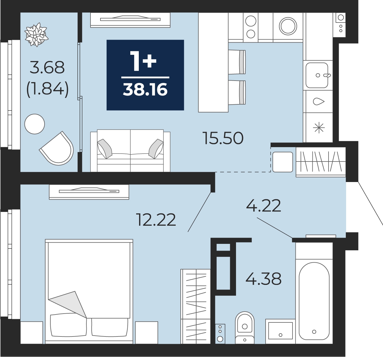 1-комнатная квартира (Студия) в ЖК Кислород на 17 этаже в 1 секции. Сдача в 2 кв. 2025 г.