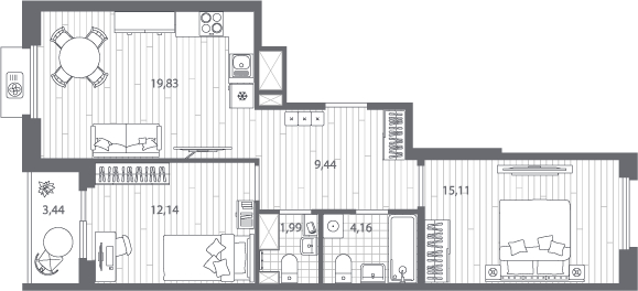1-комнатная квартира (Студия) с отделкой в ЖК Дежнёв на 12 этаже в 1 секции. Сдача в 3 кв. 2024 г.