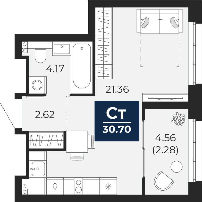1-комнатная квартира (Студия) с отделкой в Квартал Депо на 3 этаже в 7 секции. Сдача в 4 кв. 2024 г.