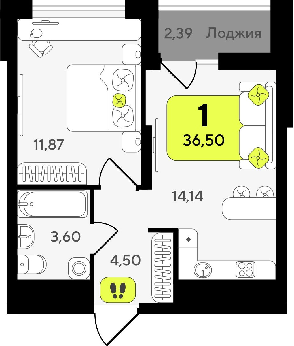 2-комнатная квартира с отделкой в ЖК Квартал Метроном на 30 этаже в 1 секции. Сдача в 3 кв. 2026 г.