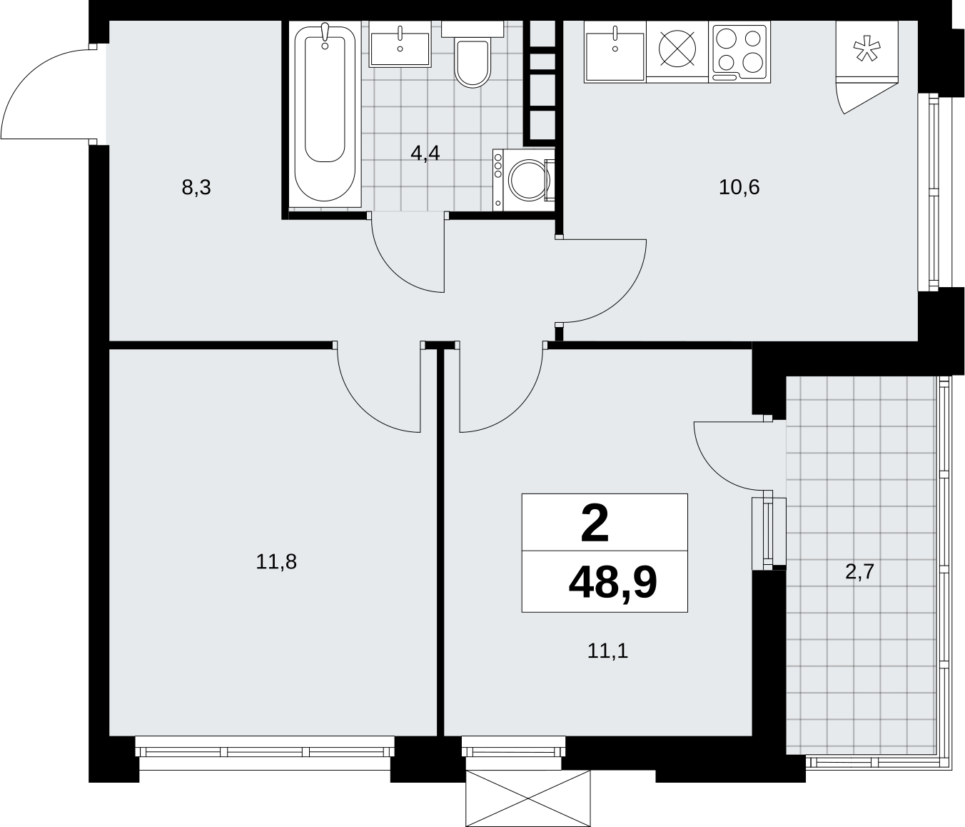 3-комнатная квартира в ЖК Скандинавия на 2 этаже в 1 секции. Сдача в 4 кв. 2026 г.