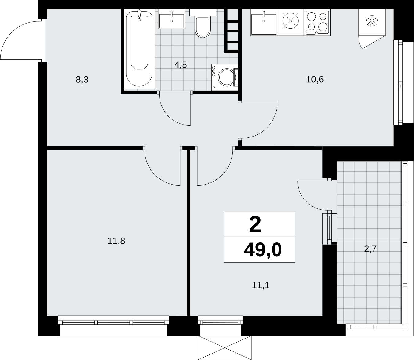 1-комнатная квартира с отделкой в ЖК Скандинавия на 2 этаже в 1 секции. Сдача в 1 кв. 2026 г.