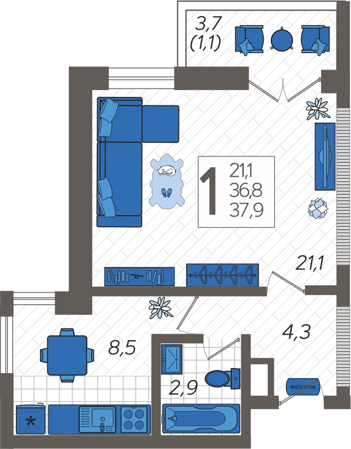 2-комнатная квартира с отделкой в ЖК Зеленая Вертикаль на 8 этаже в 1 секции. Сдача в 3 кв. 2022 г.