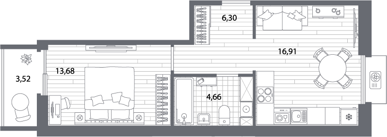 1-комнатная квартира (Студия) с отделкой в ЖК Горный квартал на 1 этаже в 1 секции. Сдача в 3 кв. 2026 г.