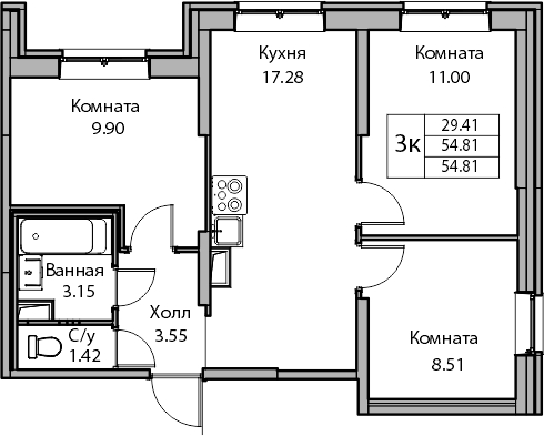 3-комнатная квартира с отделкой в ЖК Квартал Метроном на 6 этаже в 2 секции. Сдача в 3 кв. 2026 г.