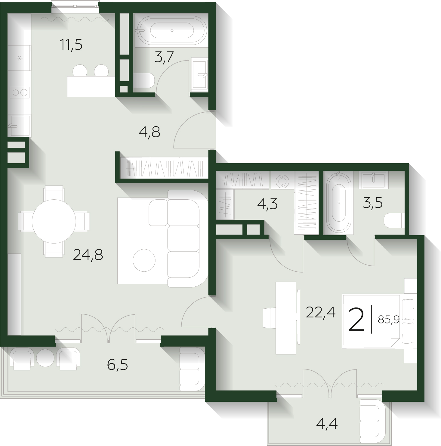 2-комнатная квартира с отделкой в ЖК Кислород на 8 этаже в 1 секции. Сдача в 4 кв. 2024 г.
