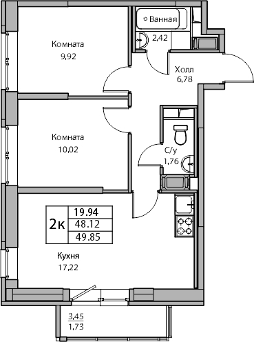 1-комнатная квартира (Студия) с отделкой в ЖК Горный квартал на 7 этаже в 1 секции. Сдача в 3 кв. 2026 г.