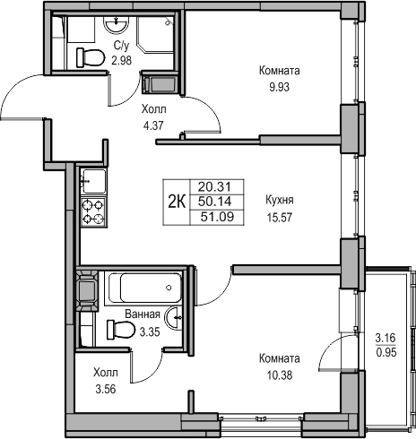 2-комнатная квартира с отделкой в ЖК Квартал Метроном на 9 этаже в 7 секции. Сдача в 3 кв. 2026 г.