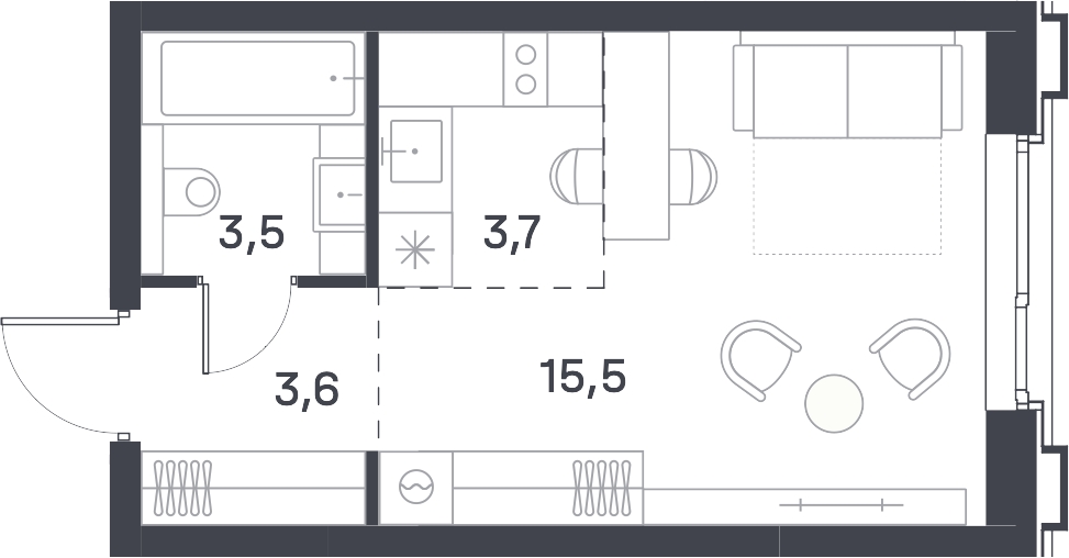 1-комнатная квартира в ЖК Кислород на 17 этаже в 1 секции. Сдача в 2 кв. 2025 г.
