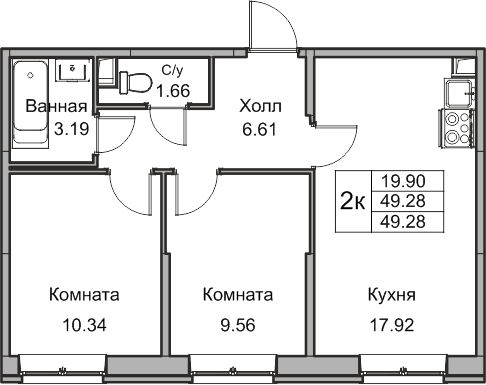 2-комнатная квартира с отделкой в ЖК Квартал Метроном на 11 этаже в 7 секции. Сдача в 3 кв. 2026 г.
