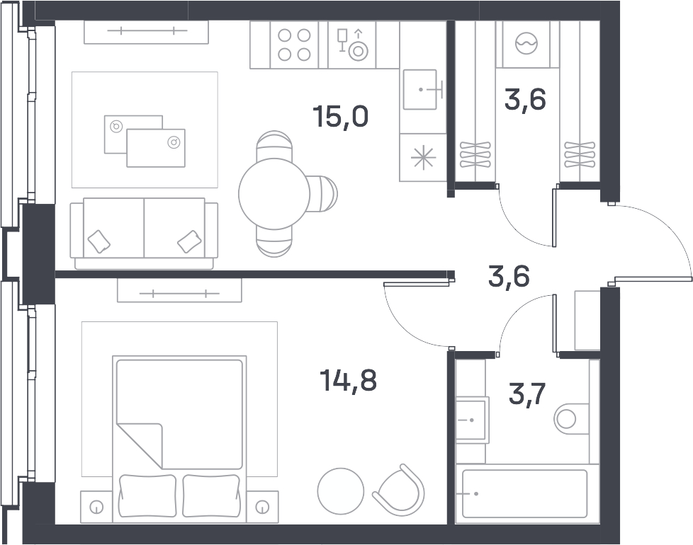 1-комнатная квартира (Студия) в ЖК Кислород на 13 этаже в 1 секции. Сдача в 4 кв. 2025 г.