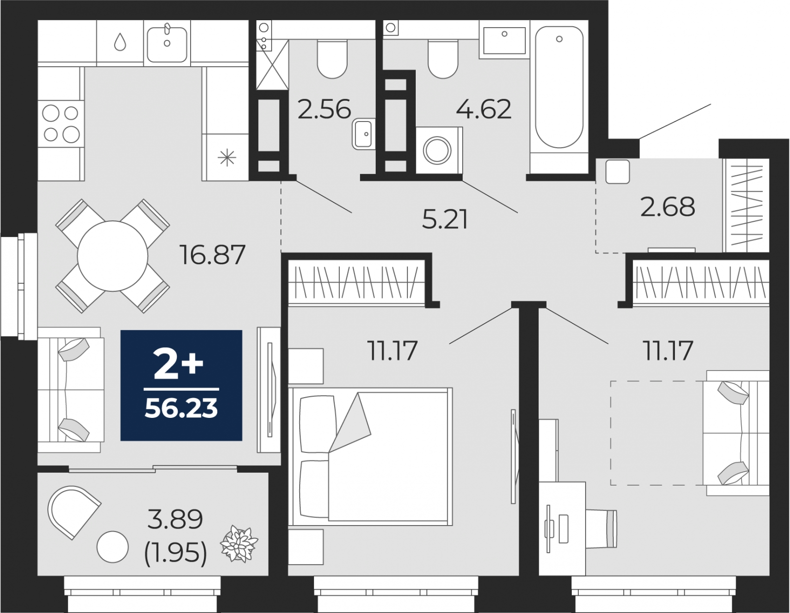 2-комнатная квартира с отделкой в ЖК Квартал Метроном на 12 этаже в 3 секции. Сдача в 3 кв. 2026 г.