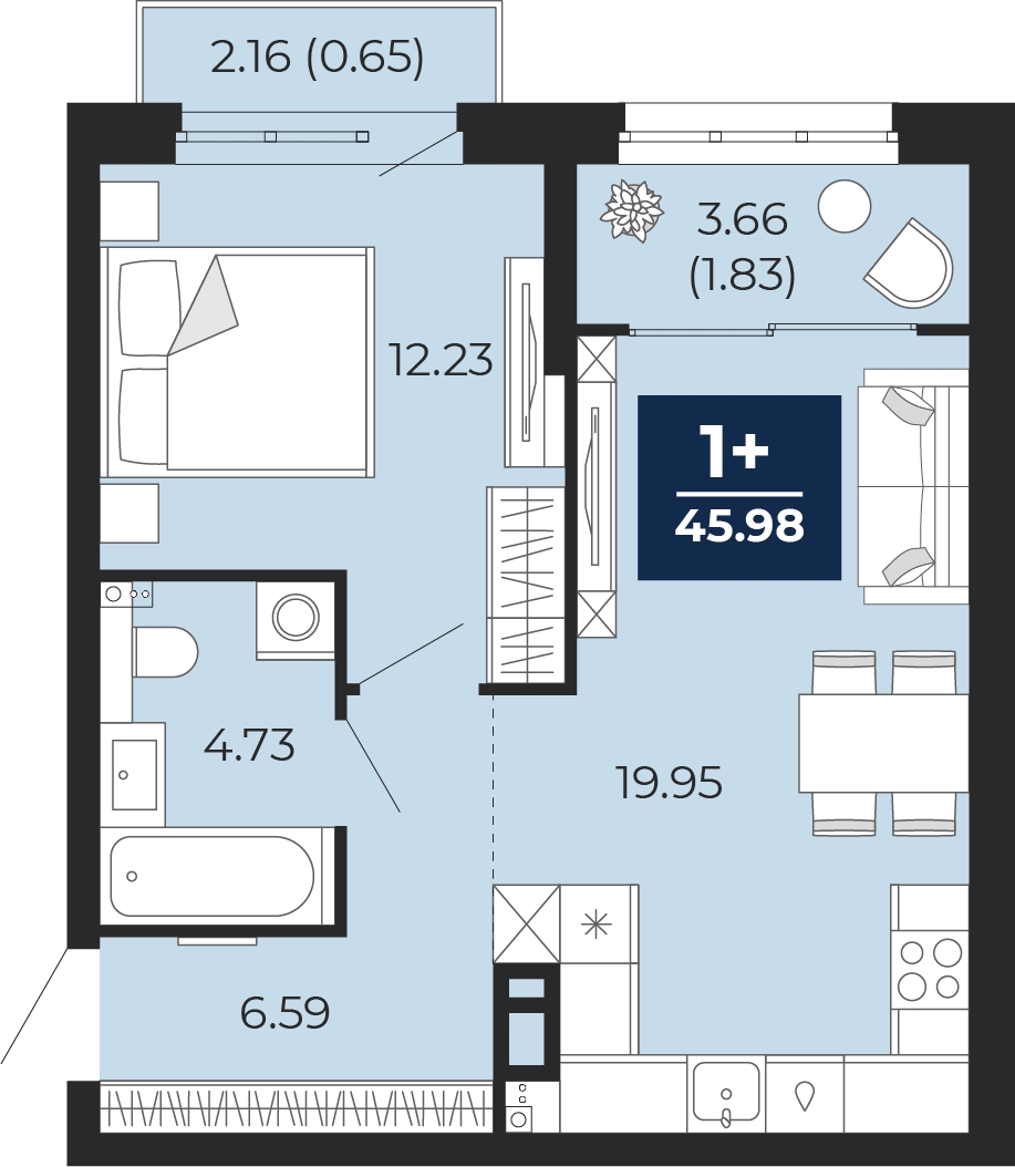 2-комнатная квартира с отделкой в ЖК Квартал Метроном на 13 этаже в 3 секции. Сдача в 3 кв. 2026 г.