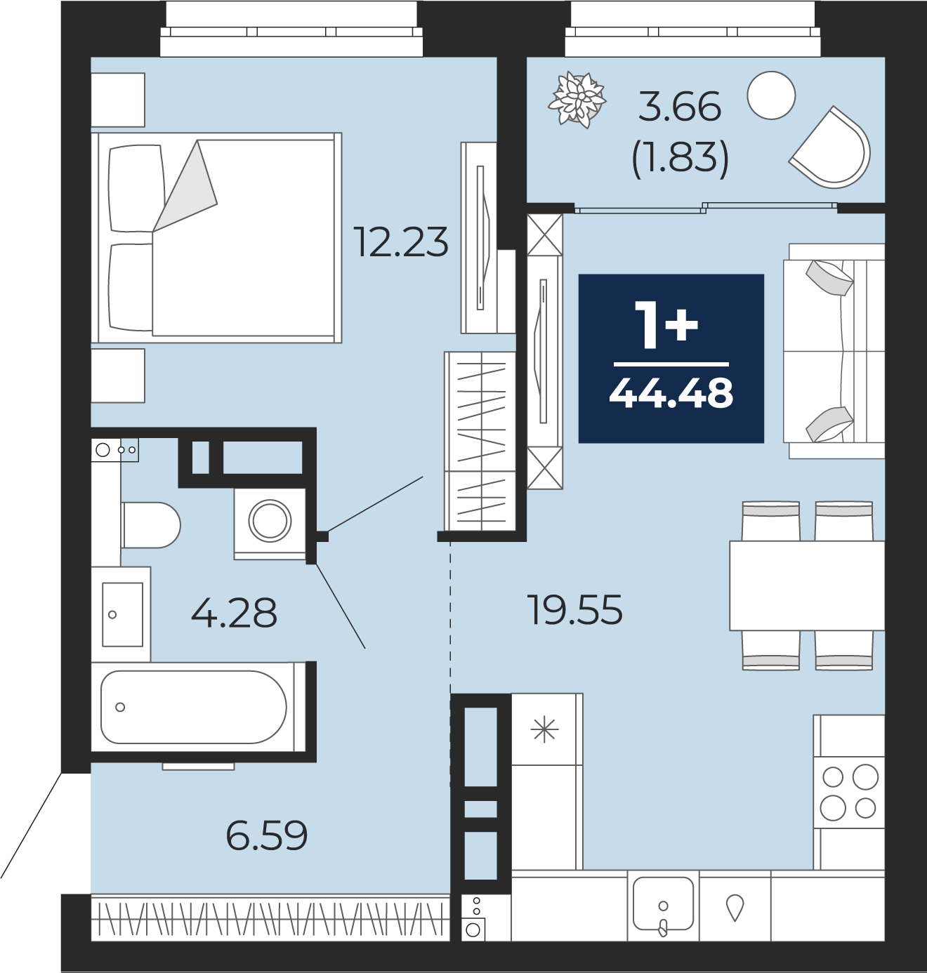 1-комнатная квартира (Студия) в ЖК Кислород на 16 этаже в 1 секции. Сдача в 2 кв. 2025 г.