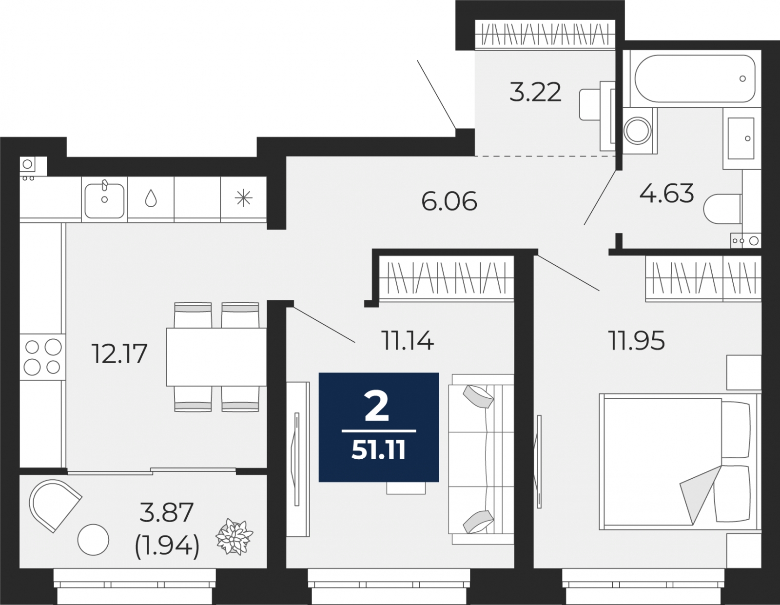 3-комнатная квартира с отделкой в ЖК Кислород на 14 этаже в 1 секции. Дом сдан.