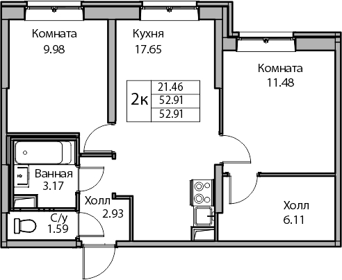 1-комнатная квартира (Студия) в ЖК Кислород на 16 этаже в 1 секции. Сдача в 4 кв. 2025 г.