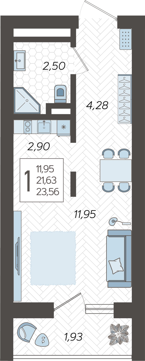 3-комнатная квартира с отделкой в ЖК Квартал Метроном на 2 этаже в 1 секции. Сдача в 3 кв. 2026 г.