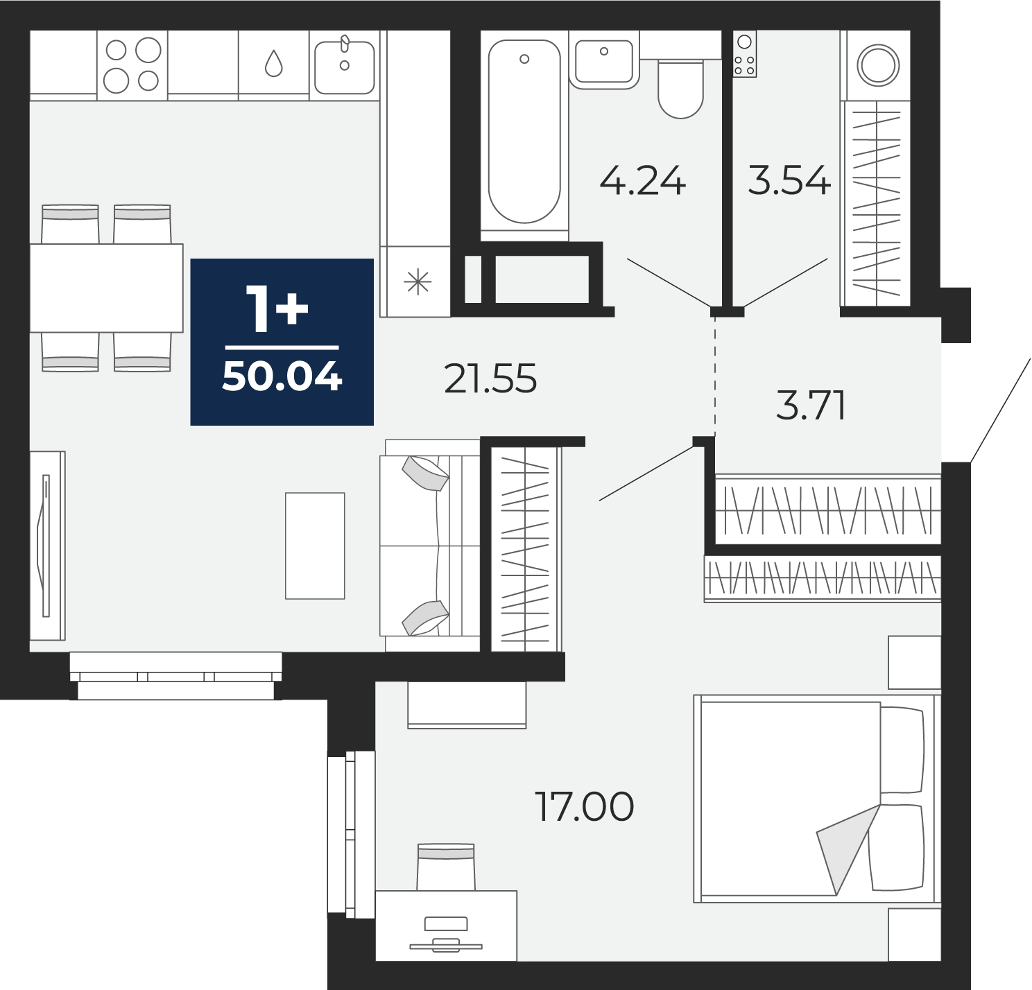 1-комнатная квартира (Студия) в ЖК Кислород на 13 этаже в 1 секции. Сдача в 2 кв. 2025 г.