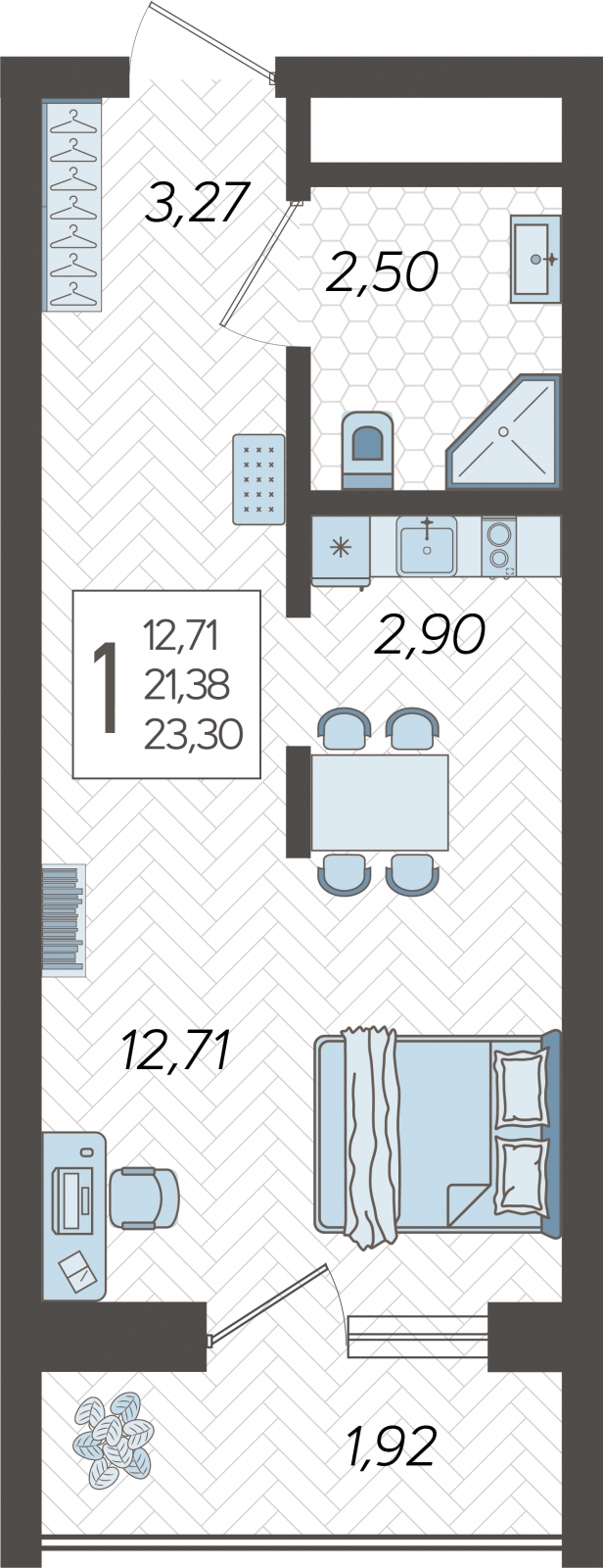 1-комнатная квартира (Студия) с отделкой в ЖК Квартал Метроном на 5 этаже в 1 секции. Сдача в 3 кв. 2026 г.
