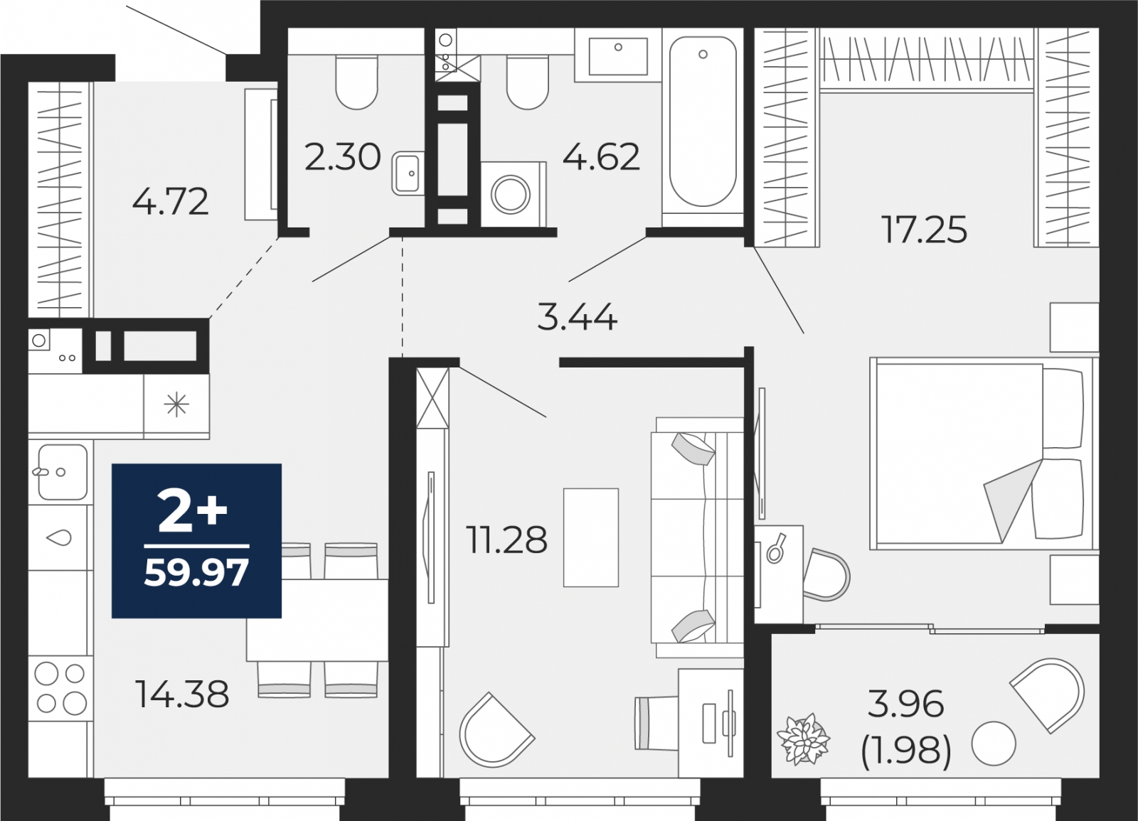 1-комнатная квартира в ЖК Кислород на 12 этаже в 1 секции. Сдача в 4 кв. 2025 г.