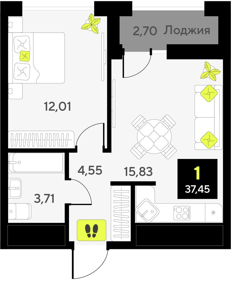 1-комнатная квартира с отделкой в ЖК Мотивы на 11 этаже в 2 секции. Сдача в 2 кв. 2025 г.