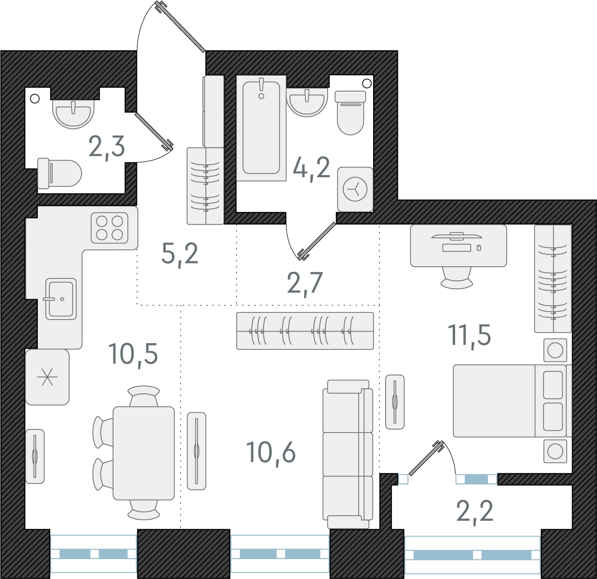 1-комнатная квартира (Студия) с отделкой в ЖК Горный квартал на 3 этаже в 1 секции. Сдача в 3 кв. 2026 г.