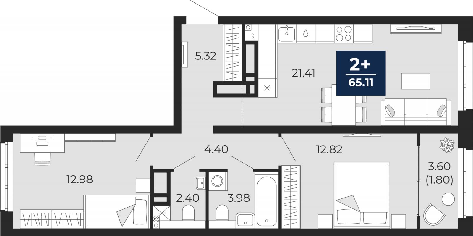 2-комнатная квартира в ЖК Кислород на 2 этаже в 1 секции. Сдача в 4 кв. 2024 г.