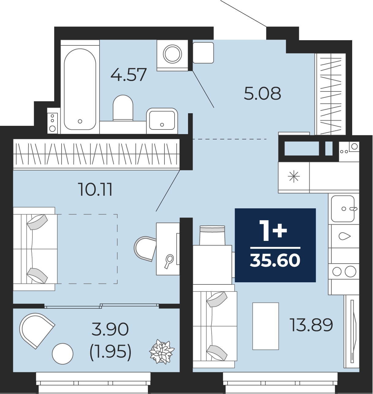1-комнатная квартира (Студия) в ЖК Кислород на 11 этаже в 1 секции. Сдача в 4 кв. 2025 г.