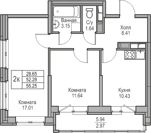 2-комнатная квартира с отделкой в ЖК Кислород на 16 этаже в 1 секции. Сдача в 4 кв. 2025 г.