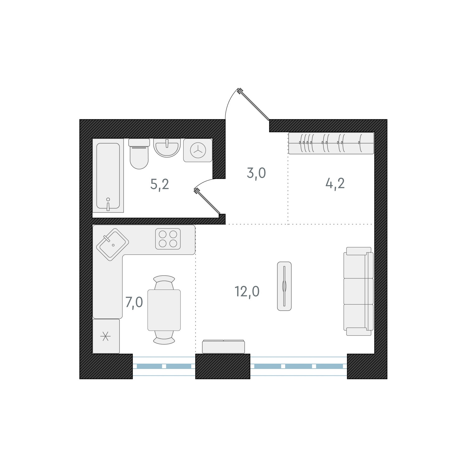 1-комнатная квартира (Студия) с отделкой в ЖК Новелла на 2 этаже в 1 секции. Сдача в 1 кв. 2025 г.