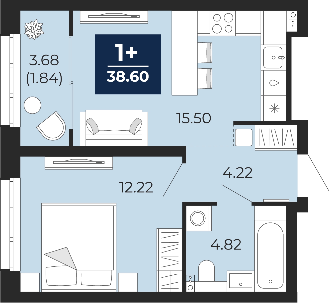 1-комнатная квартира в ЖК Кислород на 7 этаже в 1 секции. Сдача в 2 кв. 2025 г.